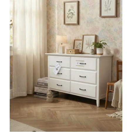 Soho White : Tủ Ngang 6 Ngăn Kéo - Màu Trắng Wash